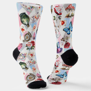 Chaussette Motif victorien aquarelle du Pays des Merveilles F