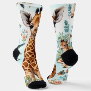 Chaussette Motif vintage Cute Baby Giraffe 