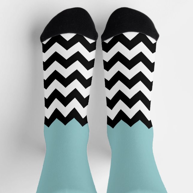 Chaussette Motif Zigzag noir et blanc, Chevron, Bleu (Haut)