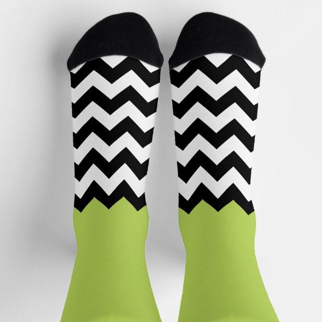 Chaussette Motif Zigzag noir et blanc, Chevron, Vert (Haut)