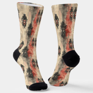 Chaussette Motos aquarelle, motards, course, motocycli