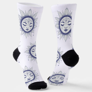 Chaussette Mystic Moon Face – Celestial Spiritual Line Art