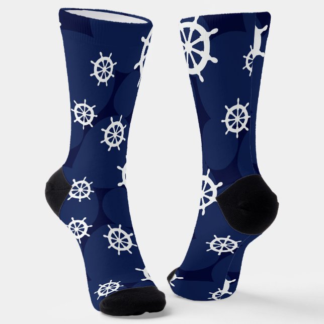Chaussette Navires nautiques Roue Marine Motif bleu et blanc (Angulaire)