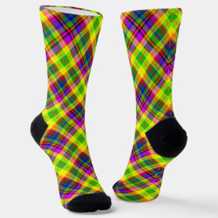 Chaussette Néon brillant multicolore avec un motif à carreaux
