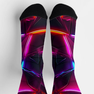 Chaussette Néon Géométrique Abstrait Futuriste Cyberpunk