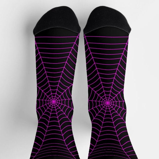 Chaussette Neon toile d'araignée rose Halloween motif noir (Haut)