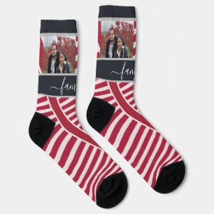 Chaussette Noël avec deux photos de famille personnalisées