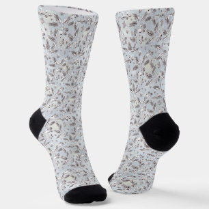 Chaussette Noël, brindilles argentées, blanc, flocons de neig