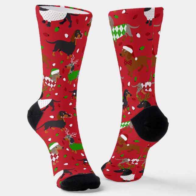 Chaussette Noël Dachshund Toutes Chaussettes de manteaux (Angulaire)