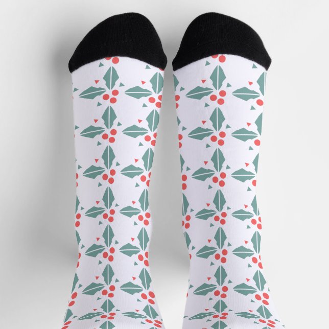 Chaussette Noël Holly Berry Festive géométrique (Haut)