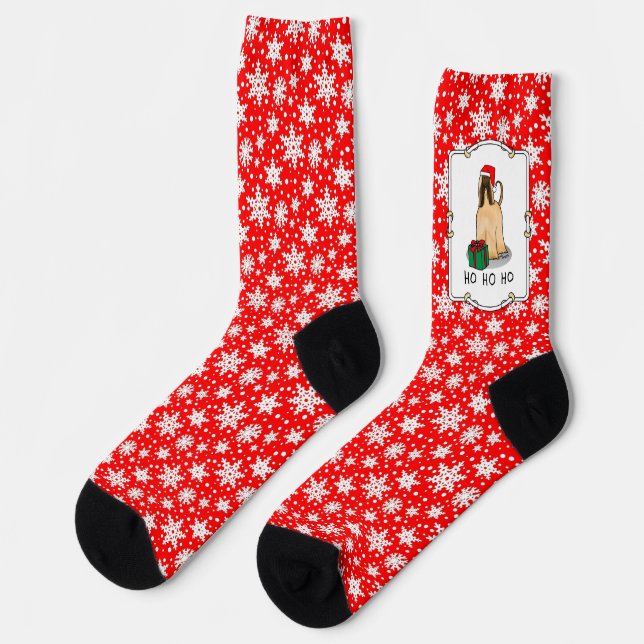 Chaussette Noël Père Noël Chapeau Afghan Hound Chien Fawn mig (Gauche)