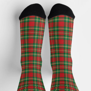 Chaussette Noël plaid rouge vert jaune tartan motif