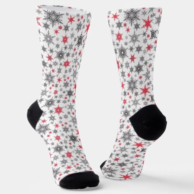 Chaussette Noël, rouge, blanc, flocons de neige, hiver, Nouve (Angulaire)