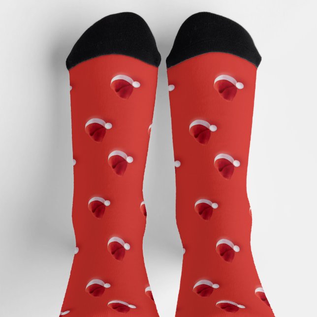 Chaussette Noël santa claus casquette motif rouge (Haut)