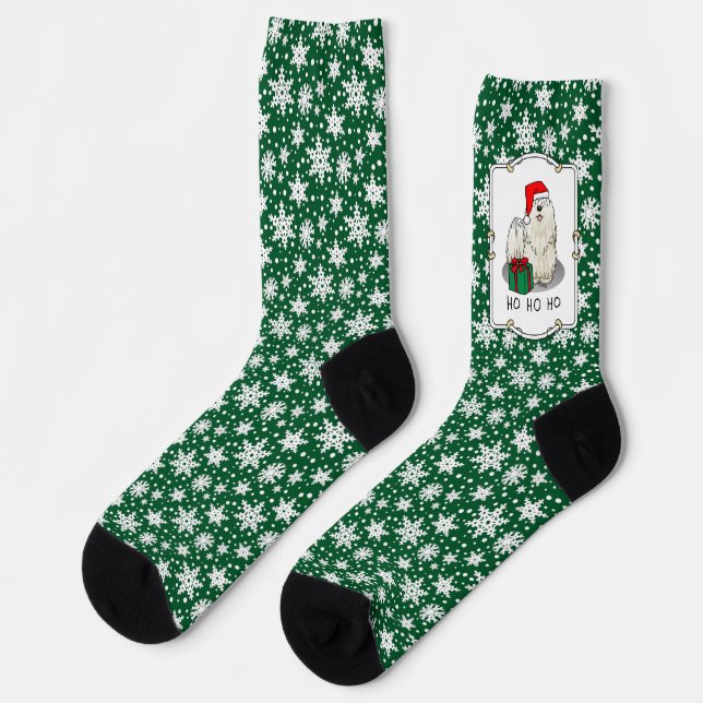 Chaussette Noël Santa Hat Puli Chien (blanc) Mignonne Drôle (Gauche)