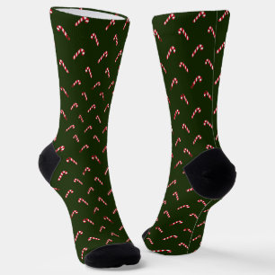 Chaussette Noël vert foncé rouge mignon sucre de canne élégan
