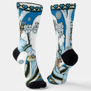 Chaussette Noël vintage, Père Noël bleu avec boule à neige
