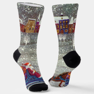 Chaussette Noël vintage, Père Noël et traîneau tiré par un ch