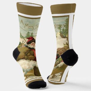 Chaussette Noël vintage, Père Noël victorien dans un traîneau