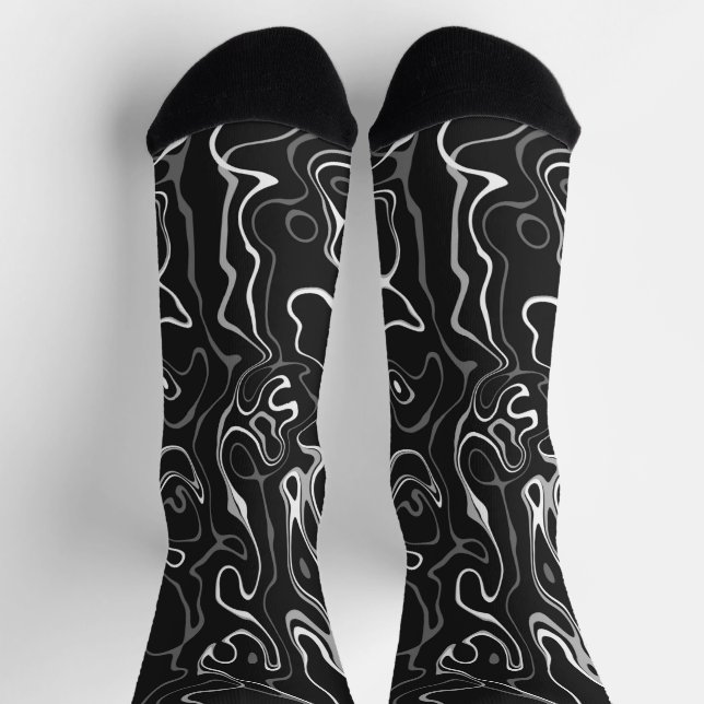 Chaussette Noir blanc damas abstraits tourbillons cool motif (Haut)