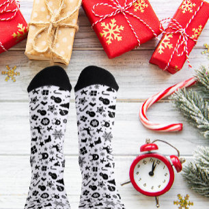 Chaussette Noir classique de Noël noir et blanc coq