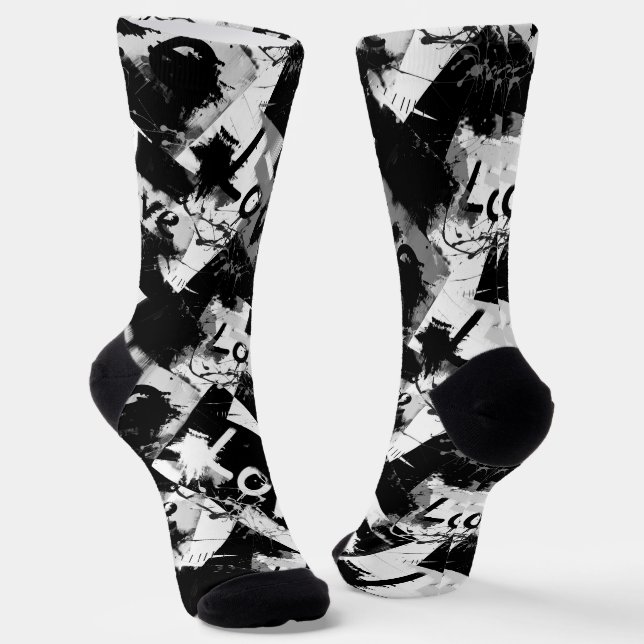 Chaussette Noir et blanc avec des taches motif d'amour (Angulaire)