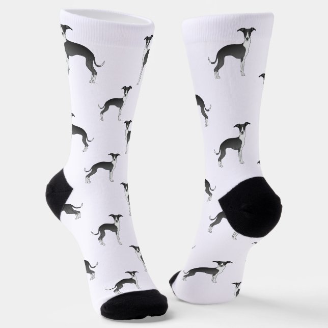 Chaussette Noir Et Blanc Italien Greyhound Cute Chien Motif (Angulaire)