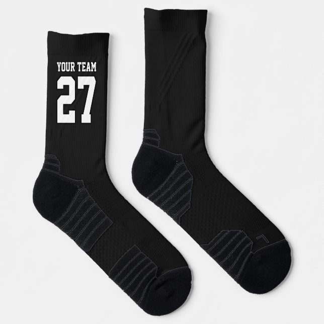 Chaussette Nom de l'équipe sportive Numéro Black White Basket (Droite)