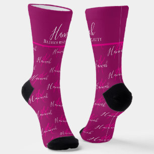 Chaussette Nom de monogramme signifiant Hannah rose foncé cou