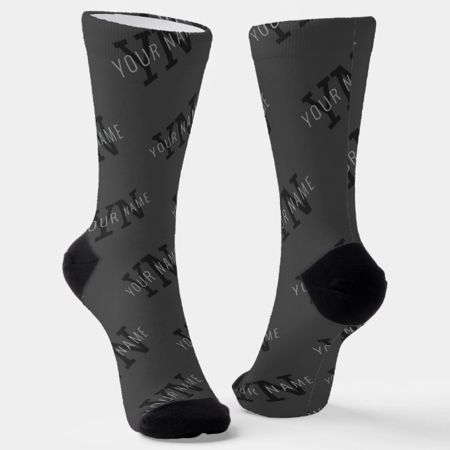Chaussette Nom gris et Motif de monogramme (Angulaire)