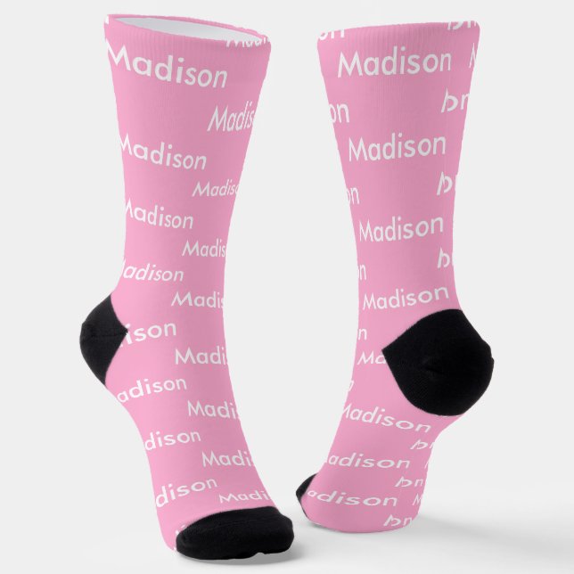 Chaussette Nom Motif rose et blanc moderne (Angulaire)