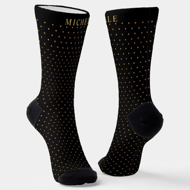 Chaussette Nom personnalisé Arrière - plan noir Polka point j (Angulaire)