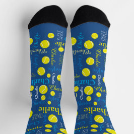 Chaussette Nom personnalisé balles de tennis typographique bl