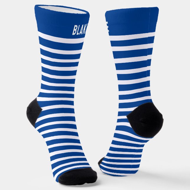 Chaussette Nom Personnalisé Bleu Et Blancs (Angulaire)