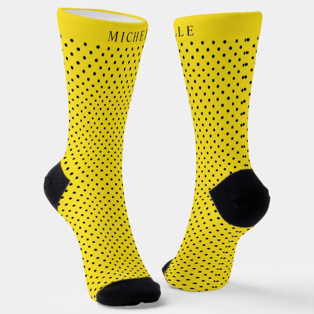 Chaussette Nom personnalisé Bright Sunny Jaune Pointe Noir (Angulaire)