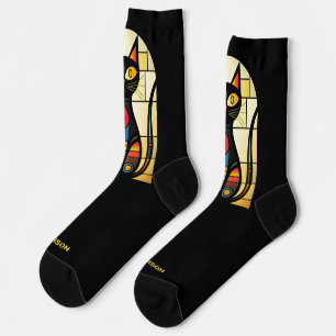 Chaussette Nom personnalisé Chat en Verre Faux Teinté