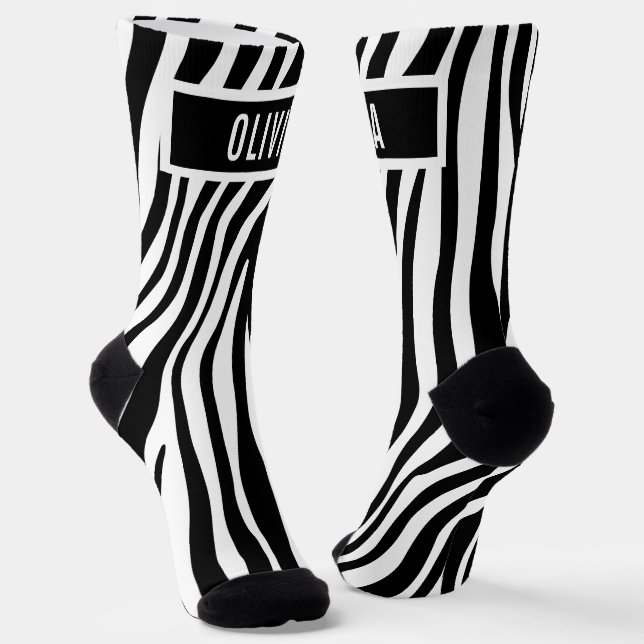 Chaussette Nom personnalisé classique Zebra Poster de animal  (Angulaire)