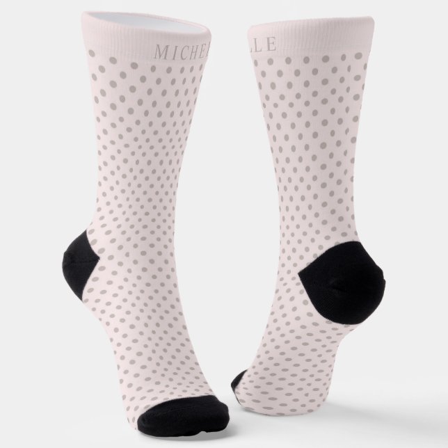 Chaussette Nom personnalisé Light Pastel Rose Grey Polka Poin (Angulaire)