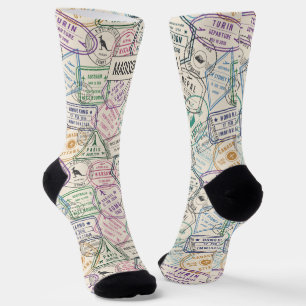 Chaussette Nom personnalisé Motif Timbres de voyage