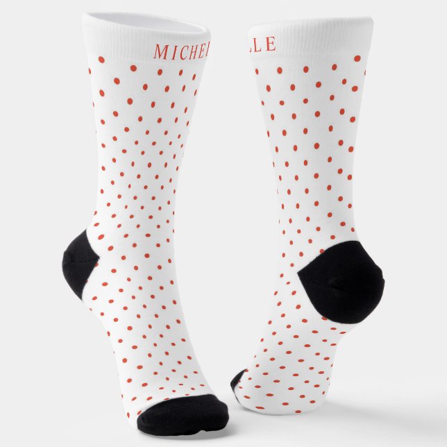 Chaussette Nom personnalisé Point blanc profond orange rouge  (Angulaire)