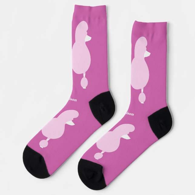 Chaussette Nom personnalisé Poodle rose (Gauche)