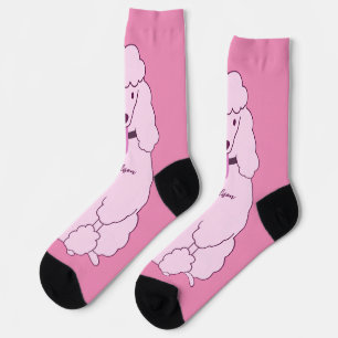 Chaussette Nom personnalisé Poodle rose