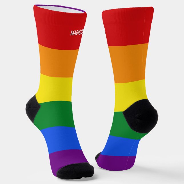 Chaussette Nom personnalisé Rainbow Pride (Angulaire)