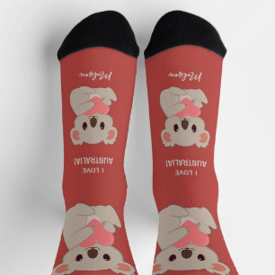 Chaussette Nom personnalisé, texte et couleur amour Koala