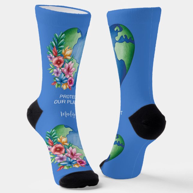 Chaussette Nom personnalisé & Texte Planète Terre Cœur (Angulaire)