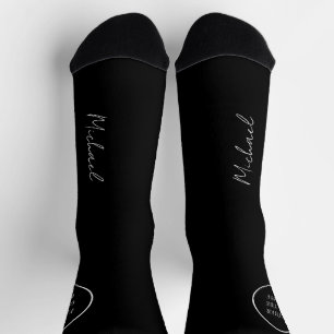 Chaussette Nom script personnalisé mariage noir faveur