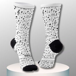 Chaussette Notes de musique, votre texte en noir et blanc