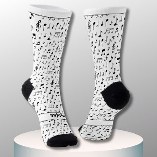 Chaussette Notes de musique, votre texte en noir et blanc