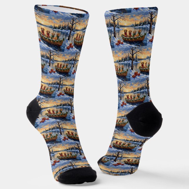 Chaussette Nova Scotia Duck Tolling Retriever Christmas Boat  (Angulaire)