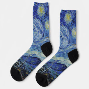 Chaussette Nuit étoilée de Van Gogh ciel tourbillonnant bleu